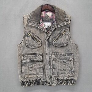 In Crowd By Celebration Vest Sz M Gray Acid Wash Corduroy Flannel Lined Utility